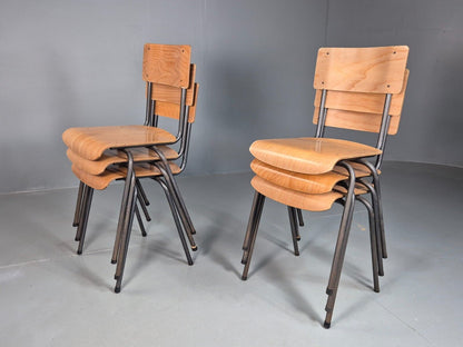 6 Vintage Danish Stacking Chairs bent Ply and Steel 1970s Retro MCM EB7871 MDIN