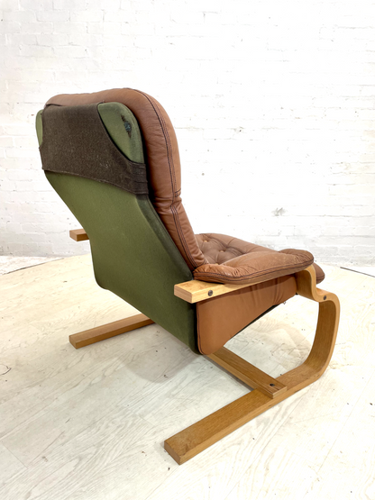 EB4391 Vintage Danish Leather Lounge Chair, Bentwood Frame, Retro, MCM MBEN