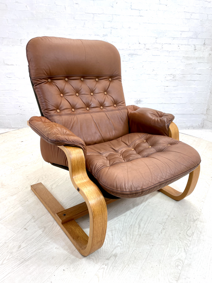 EB4391 Vintage Danish Leather Lounge Chair, Bentwood Frame, Retro, MCM MBEN