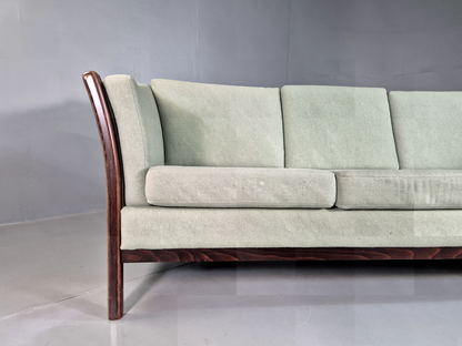 EB7286 Vintage Danish 3 Seat Sofa Green Wool Beech Frame Stouby Retro MCM M3SS