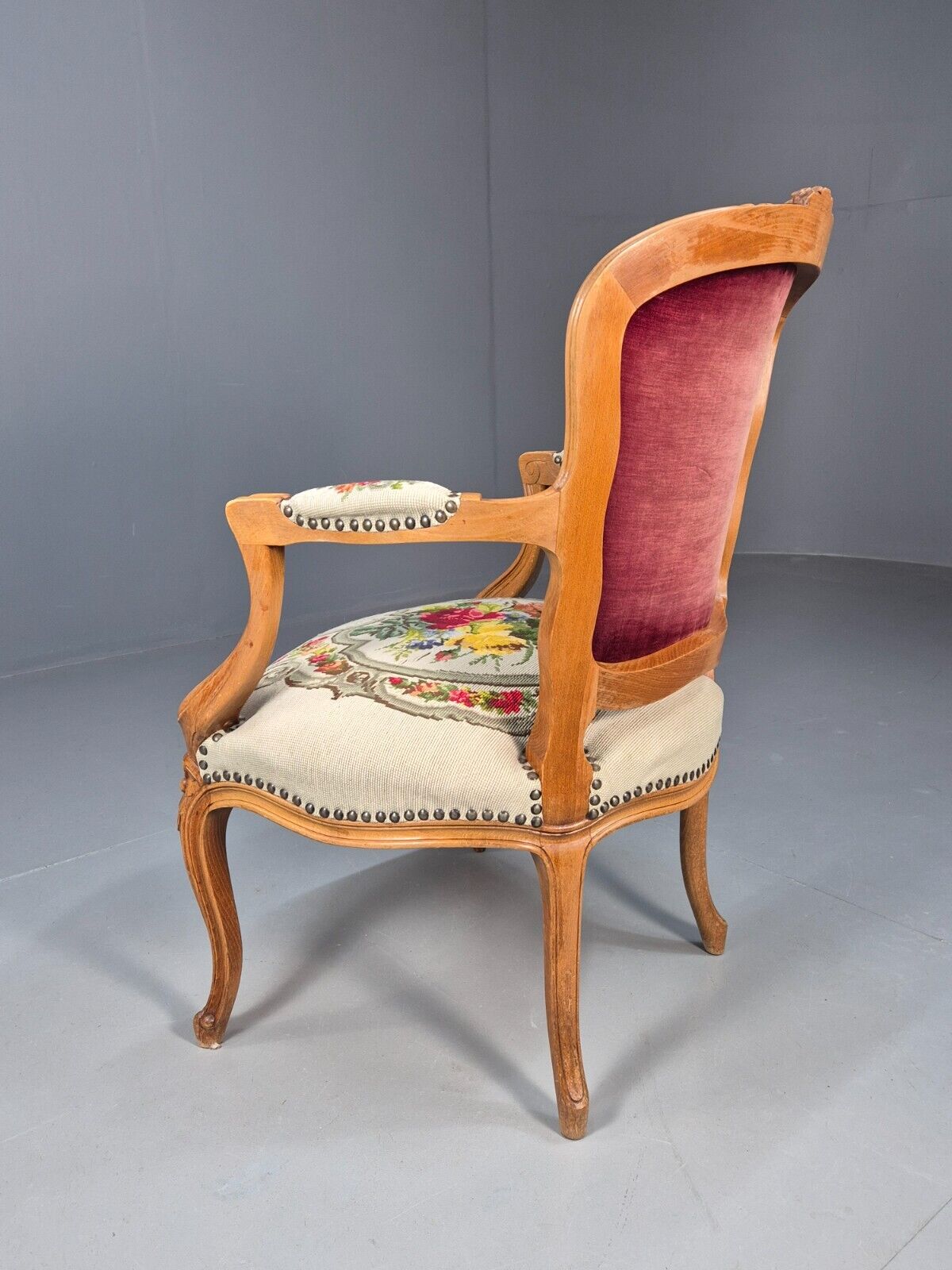 Vintage Danish Fauteuil Chair Embroidery French Antique Style 1963 EB8082 VCAR