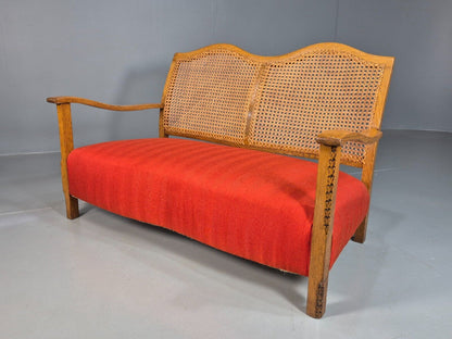 Vintage 2 Seat Sofa Red Seat Bergere Back Oak Frame Edwardian  EB7862 M2SS