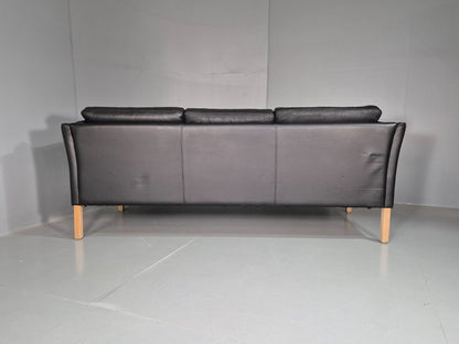 EB7578 Vintage Danish 3 Seat Sofa Black Leather Retro MCM  M3SS