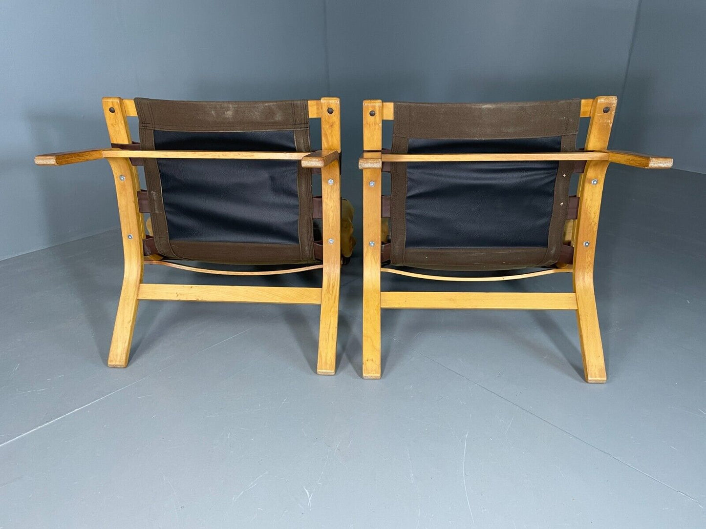 EB6631 2 Vintage Danish Lounge Chairs Yellow Cotton Bentwood Retro MCM MBEN