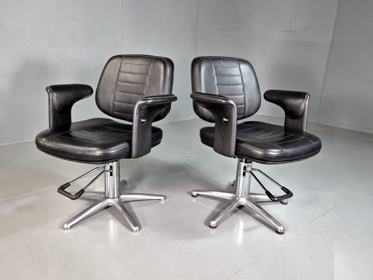 EB7337 2 Vintage Dutch Saloon Chairs Black Leather Kiela Brand MSWI