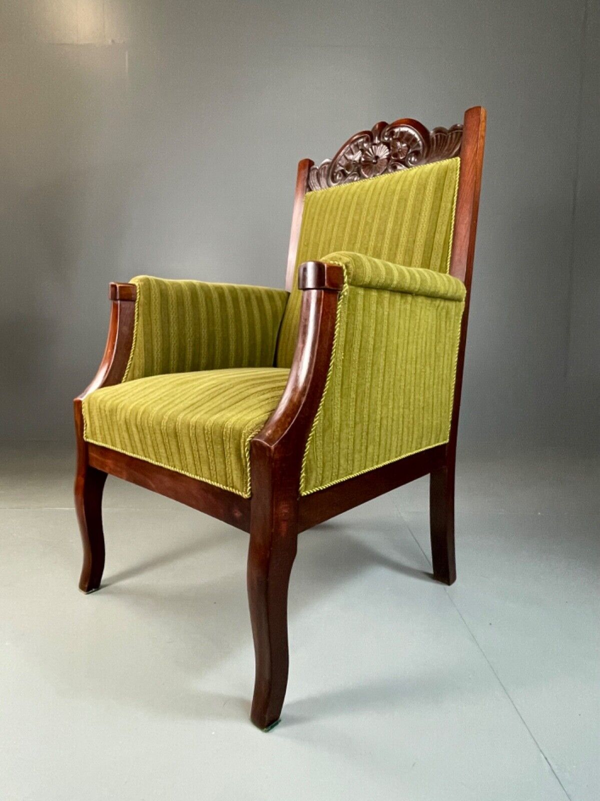 EB4587 Vintage Danish Antique Lounge Chair, Empire, Throne, Mahogany, Green VCAR