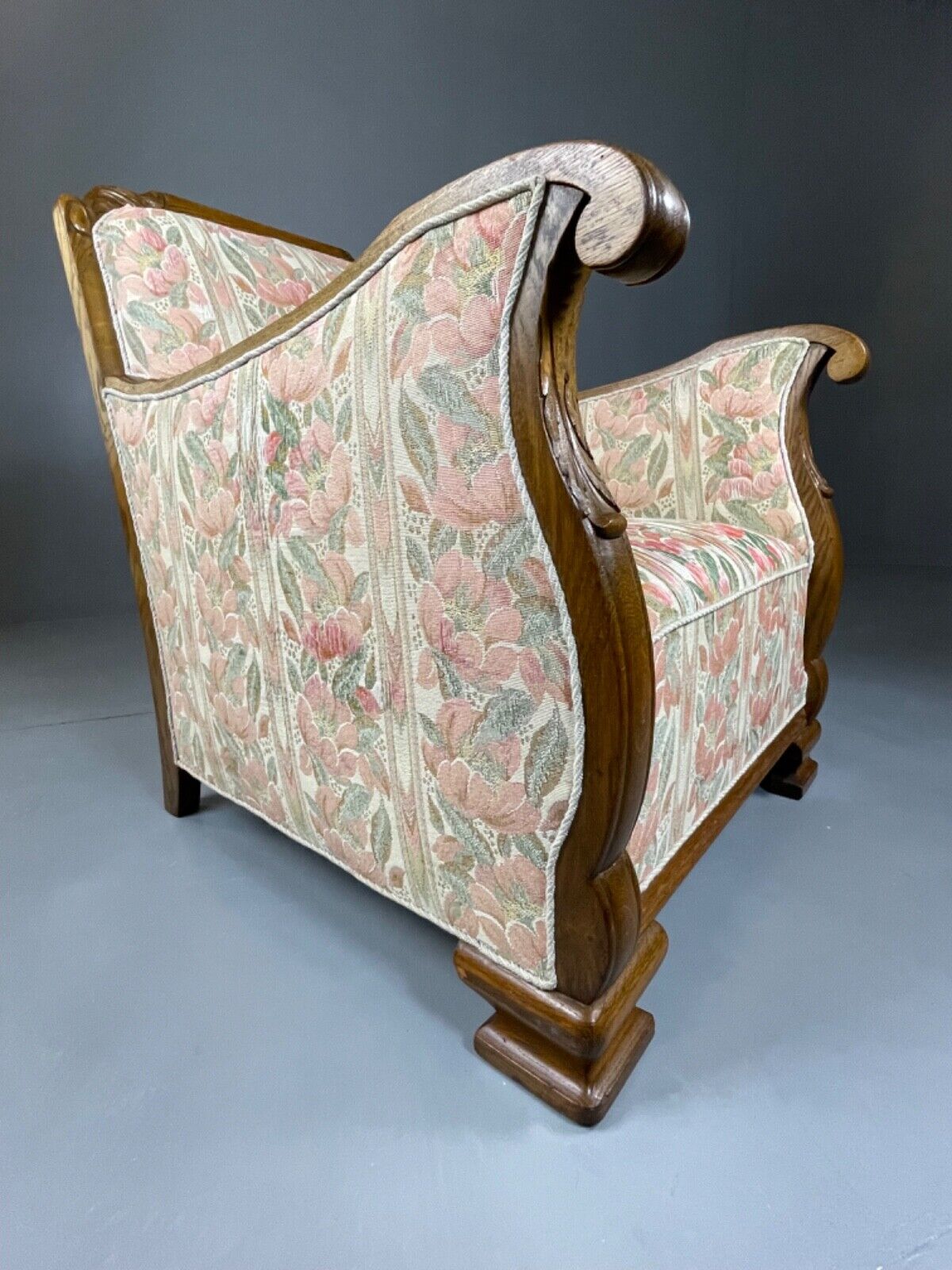 EB4510 Danish Circa 1930s Oak Framed Floral Upholstered Armchair, Retro, VCAR