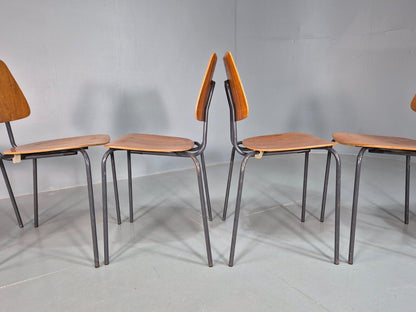 6 Vintage Danish Stacking Chairs Teak Plywood Steel Frame 1960 Retro EB8369 MSTA