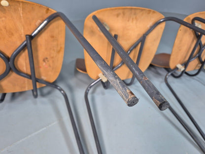 4 Vintage Danish Stacking Chairs Teak Plywood Steel Frame 1960 Retro EB8365 MSTA