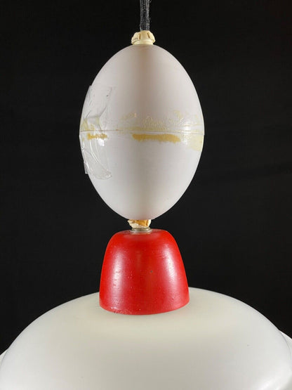 EB5096 Danish Opaline Glass with Red and White Plastic Pendent Light, Retro LCLC