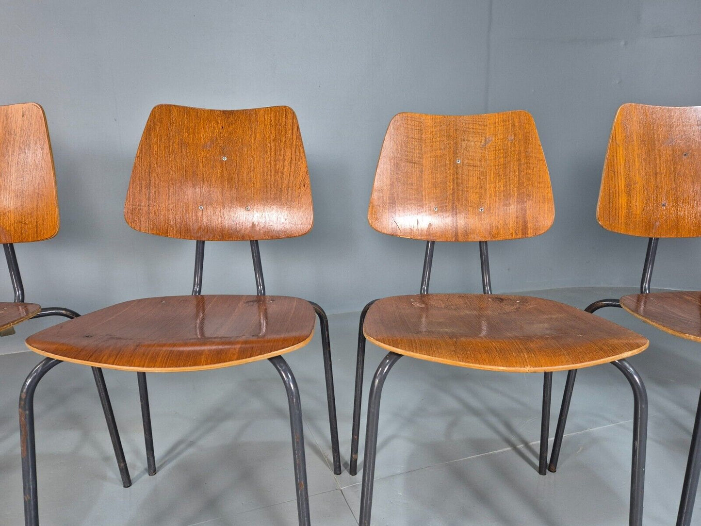 6 Vintage Danish Stacking Chairs Teak Plywood Steel Frame 1960 Retro EB8371 MSTA