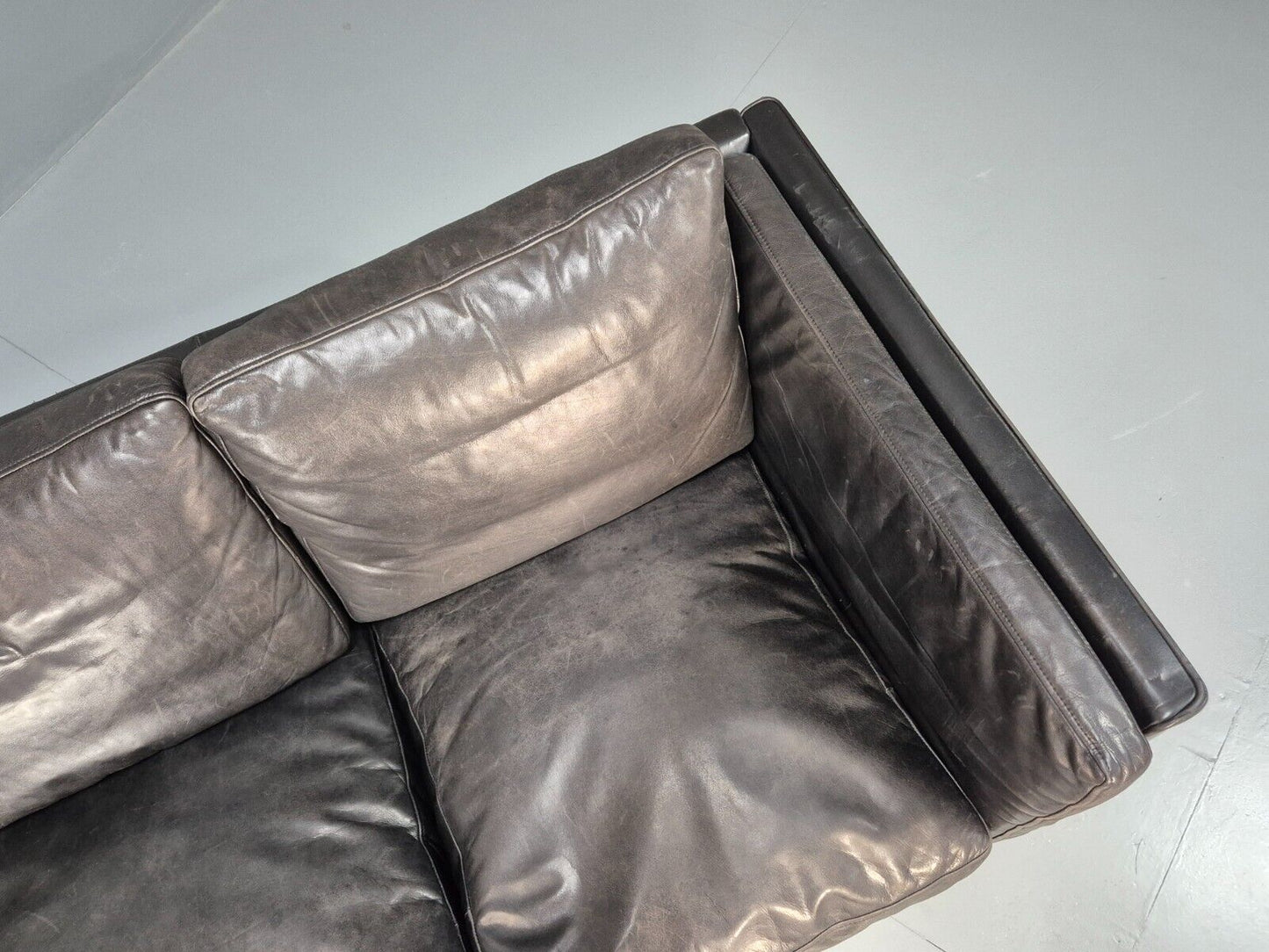 Vintage Danish 3 Seat Sofa Black Leather Straight Back Retro 1980s EB8619 M3SS