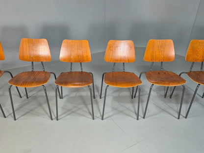 6 Vintage Danish Stacking Chairs Teak Plywood Steel Frame 1960 Retro EB8377 MSTA