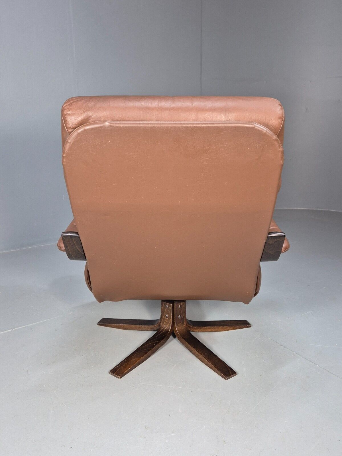 Vintage Danish Brown Leather & Vinyl Bentwood Swivel Chair Retro EB8480 MSWI