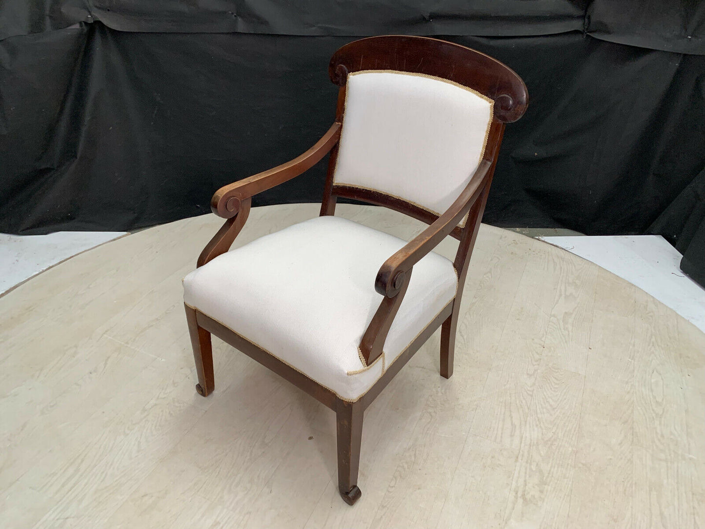 EB2493 Danish Beech & White Fabric High Backed Chair Vintage Antique Lounge VCAR