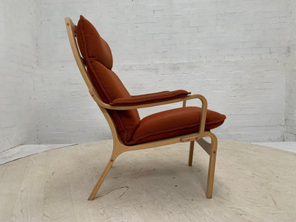 EB3659 Danish Skippers Beech Lounge Chair with Orange Wool Cushion Retro MBEN