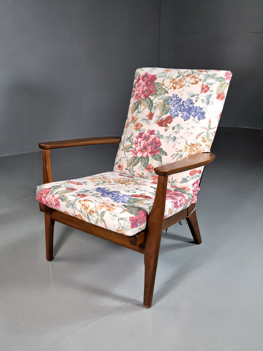 EB7332 Vintage Lounge Chair Beech Frame Floral Parker Knoll Retro MCM 1960s MNOR