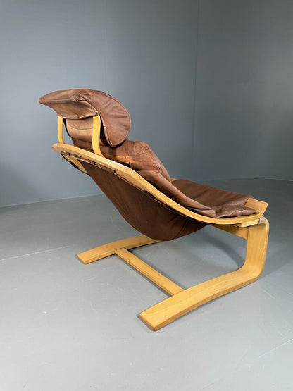 EB6911 Vintage Swedish Lounge Chair Tan Leather Krokken Fribytter Retro MCM MBEN