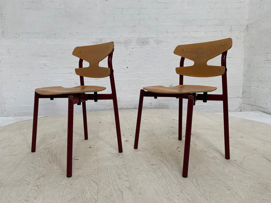 EB3633 Pair of Randers Beech & Burgundy Steel Childrens Stacking Chair MSTA