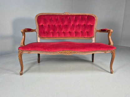 Vintage 2 Seat Sofa Red Velour French Antique Style 1980s Repro EB8655 V2SS