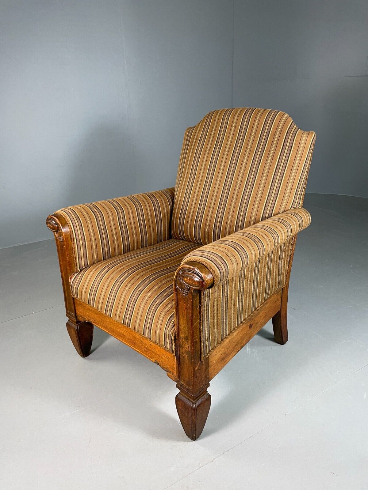 EB6707 Vintage Danish Lounge Chair Green Stripe Oak Frame Antique 1920s VCLO