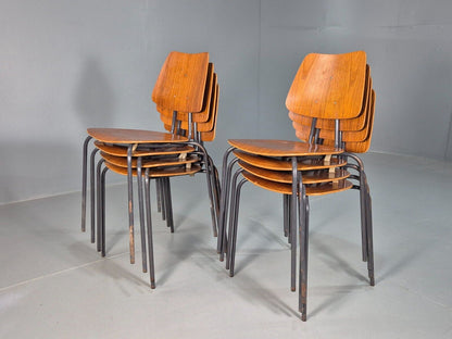 8 Vintage Danish Stacking Chairs Teak Plywood Steel Frame 1960 Retro EB8373 MSTA