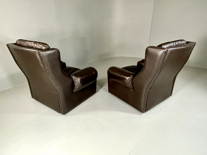 EB5688 2 Vintage Danish Style Wingback Leather Lounge Chairs, 1970s, Retro. VLEA