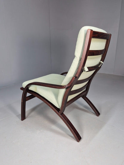 Vintage Danish Lounge Chair Mint Green Wool Bentwood Stouby 1980s EB8535 MBEN