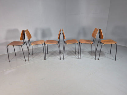 6 Vintage Danish Stacking Chairs Teak Plywood Steel Frame 1960 Retro EB8369 MSTA