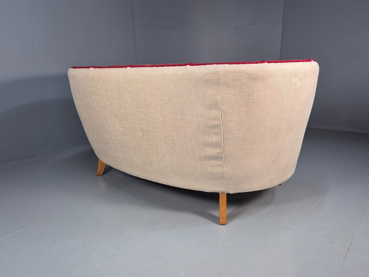 Vintage Danish Banana sofa Red and Cream Shell back Deco 1930s Retro EB8297 V2SS