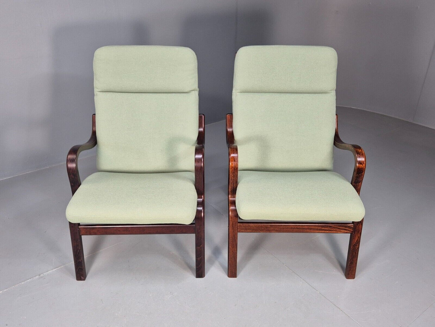 Pair Of Vintage Danish Stouby Mint Green Bentwood Armchairs EB8521 MBEN