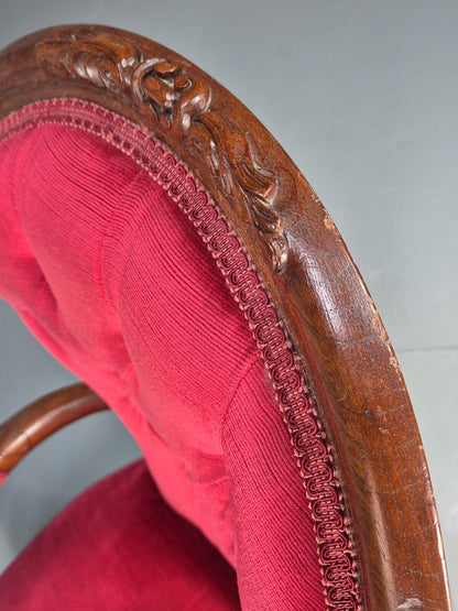 Vintage Fauteuil Chair Red Buttoned Velour Mahogany Antique 1900s  EB8440 VCAR