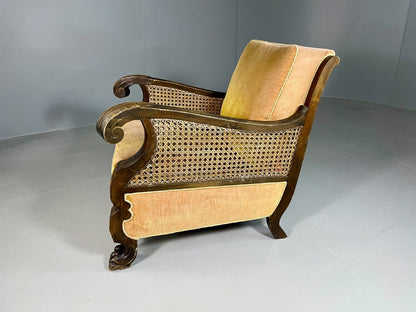 EB6768 Vintage Danish Lounge Chair Gold Velour Bergere Beech Antique 1920s VCLO