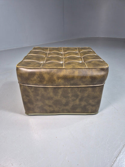 Vintage Footstool Ottoman Pouffe Green Vinyl Chesterfield Retro 1970 EB8225 MFOO