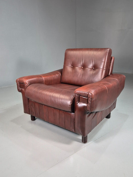 EB7473 Vintage Danish Lounge Chair Brown Leather 1970s Retro MCM MNOR