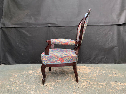 EB1939 Danish Carved Beech & Fabric  Arm Chair Vintage French Antique Style VCAR