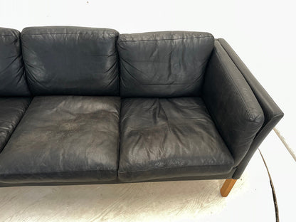 EB3495 Danish Mogens Hansen Style Black Leather Three Seater Sofa MCM M3SS