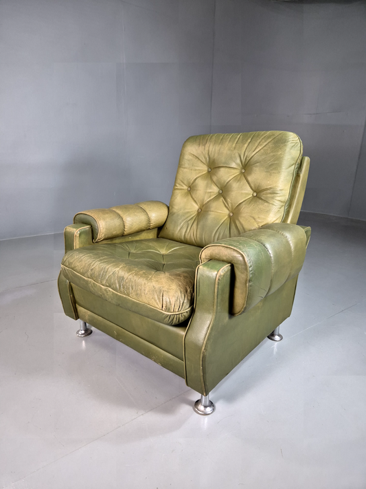 EB7246 Vintage Danish Lounge Chair Green Leather Deep Buttoned  Retro MCM MNOR