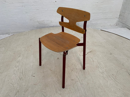 EB3638 Single Randers Beech & Burgundy Steel Childrens Stacking Chair MSTA