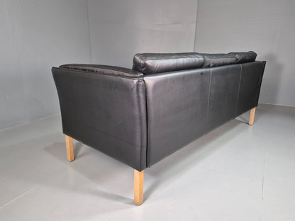 EB7578 Vintage Danish 3 Seat Sofa Black Leather Retro MCM  M3SS