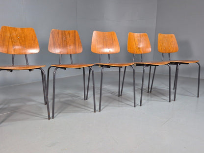 6 Vintage Danish Stacking Chairs Teak Plywood Steel Frame 1960 Retro EB8369 MSTA