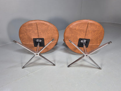 2 Vintage Danish Swivel Chairs Brown Faux Leather Retro Style EB8529 MSWI