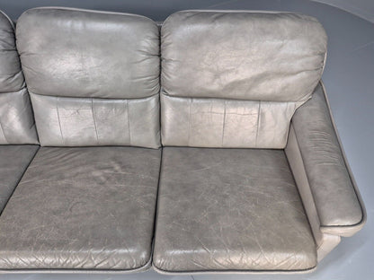 Vintage Danish 3 Seat Sofa Grey Leather and Vinyl 1980s Retro EB8596 M3SS