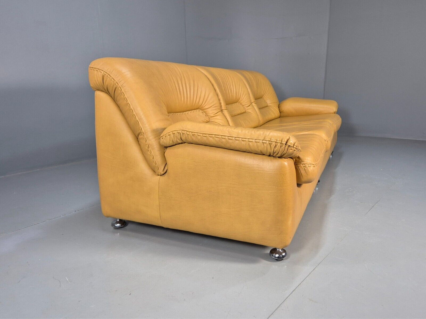 Vintage De Sede Style 3 Seat Sofa Mustard Leather Retro 1970 MCM EB8426 M3SS