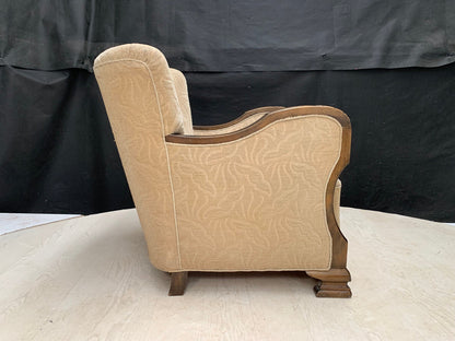 EB2887 Danish Stained Beech & Beige Patterned Fabric Chair Vintage Lounge VCAR