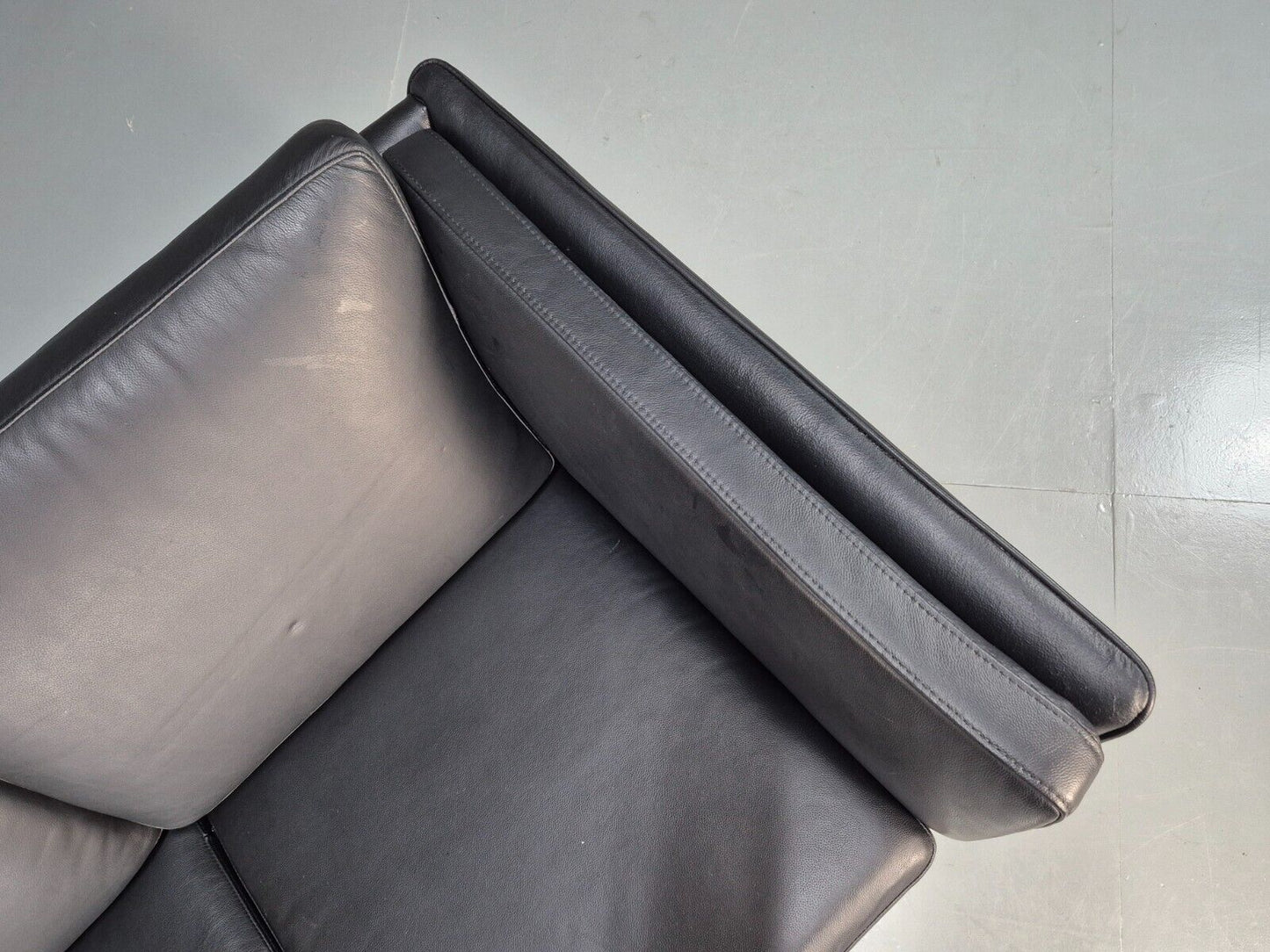 Vintage Danish 2 Seat Sofa Black Leather 1980s Retro MCM EB8536 M2SS