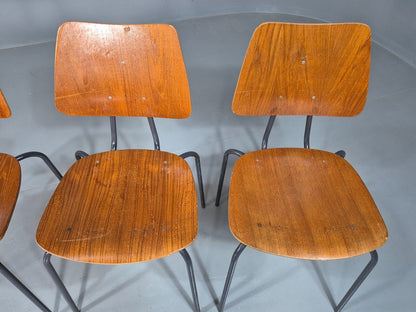 6 Vintage Danish Stacking Chairs Teak Plywood Steel Frame 1960 Retro EB8370 MSTA