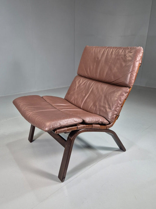 Vintage Danish Lounge Chair Brown Leather Bentwood Farstrup Retro EB7581 MNOR