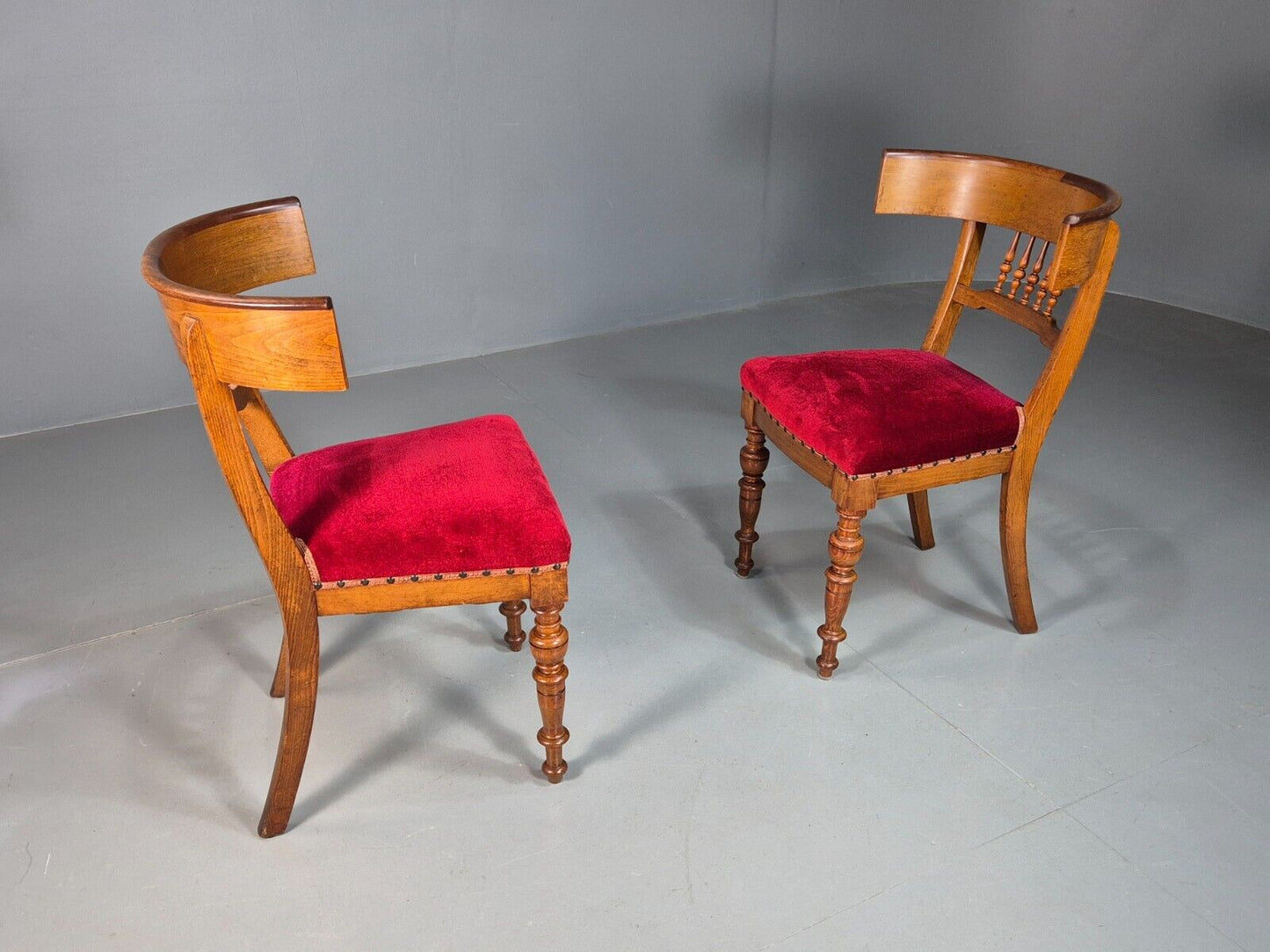 Pair Antique Danish Red Velvet And Mahogany Side Chairs Vintage EB8034 VCLO