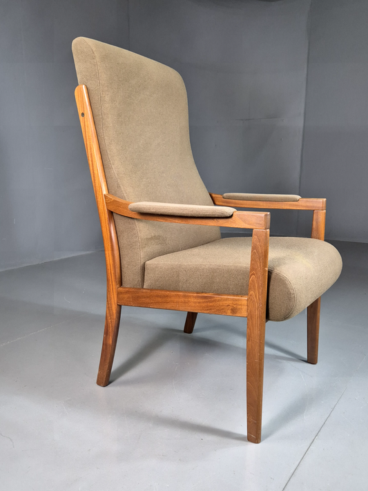 EB7195 Vintage Swedish Lounge Chair Beige Wool Hardwood Frame MCM Retro MNOR